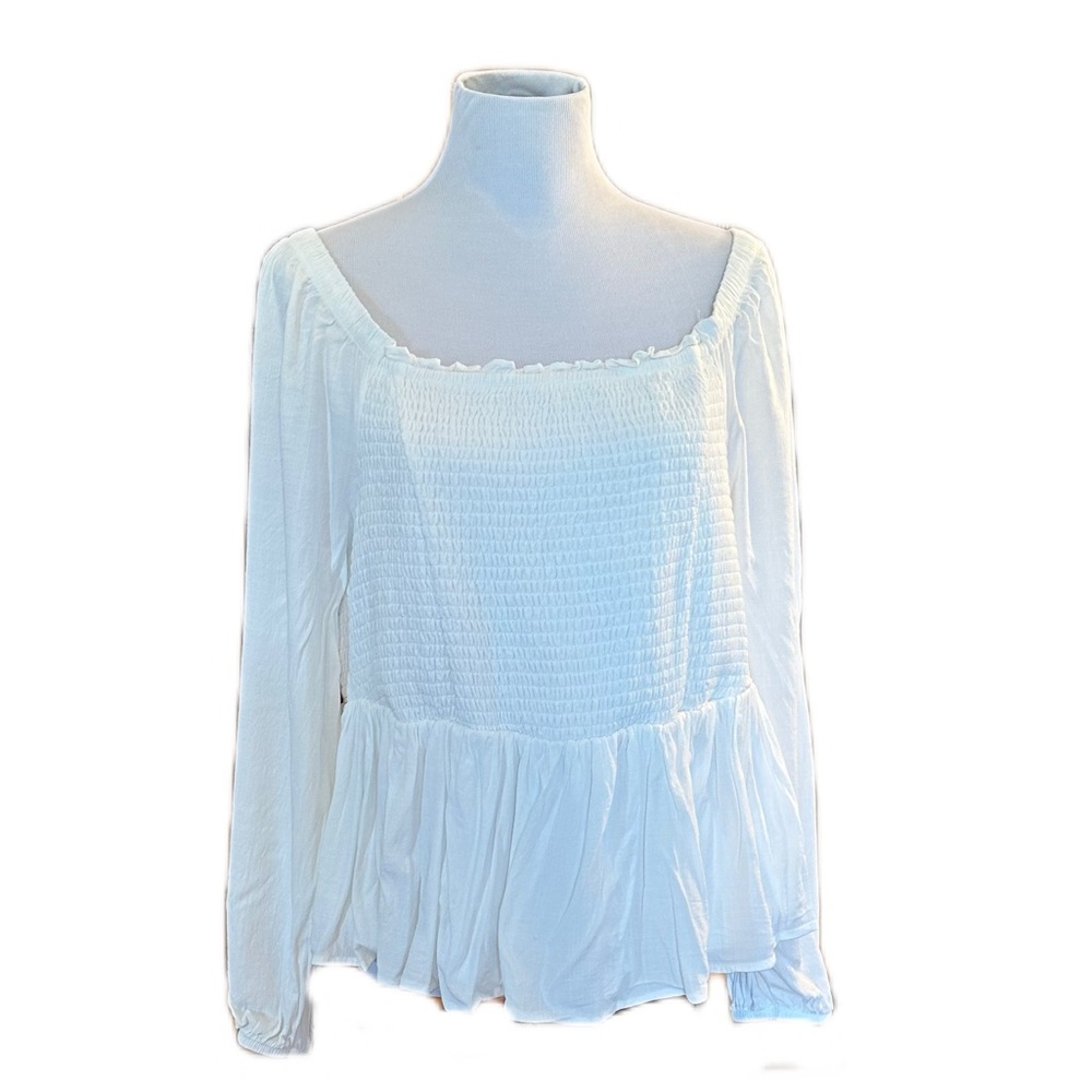 Torrid White Smocked Peasant Blouse 1X off-shoulder Elastic flowy lined peplum